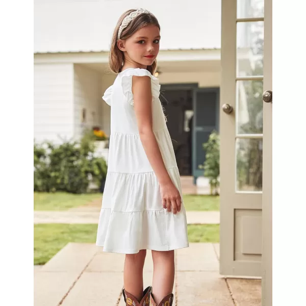 Arshiner Girl's Summer Dresses Ruffle Sleeve Tiered Swing Midi Casual Sundress with Pockets