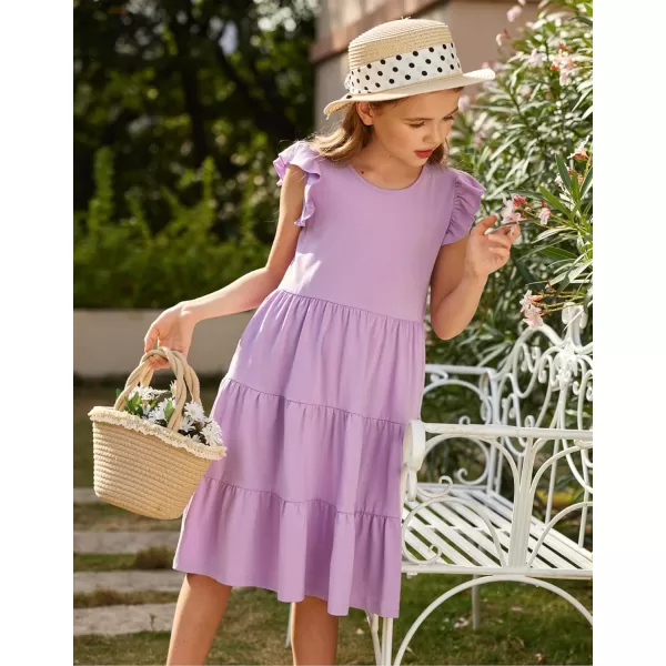 Arshiner Girl's Summer Dresses Ruffle Sleeve Tiered Swing Midi Casual Sundress with Pockets