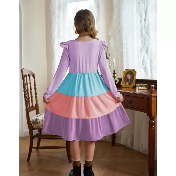 Arshiner Girl's Summer Dresses Ruffle Sleeve Tiered Swing Midi Casual Sundress with Pockets