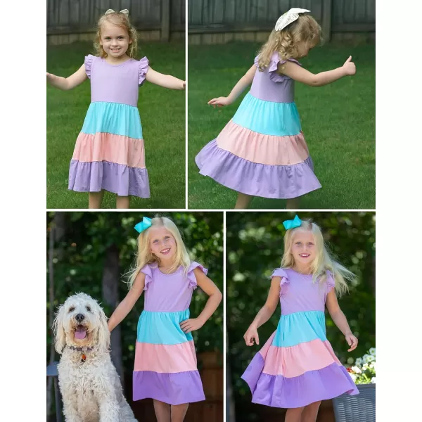 Arshiner Girl's Summer Dresses Ruffle Sleeve Tiered Swing Midi Casual Sundress with Pockets