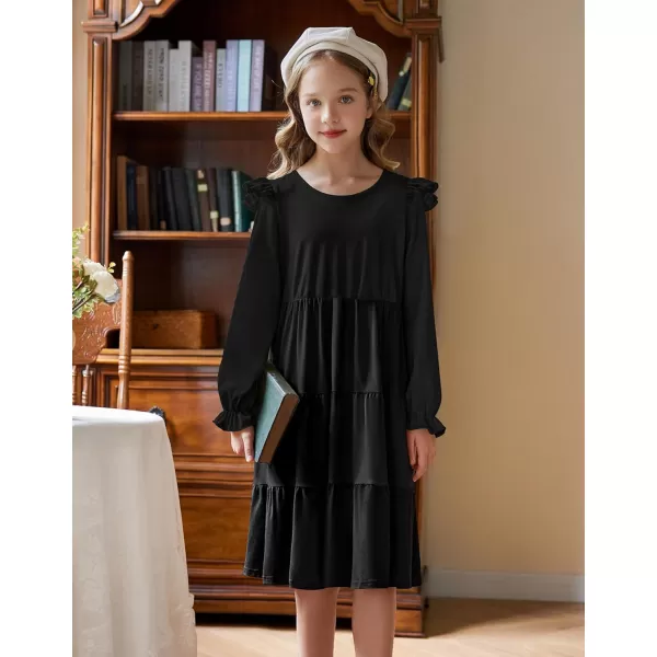 Arshiner Girl's Summer Dresses Ruffle Sleeve Tiered Swing Midi Casual Sundress with Pockets