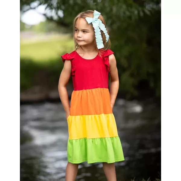 Arshiner Girl's Summer Dresses Ruffle Sleeve Tiered Swing Midi Casual Sundress with Pockets