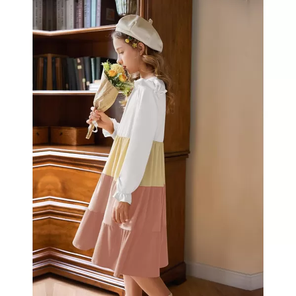 Arshiner Girl's Summer Dresses Ruffle Sleeve Tiered Swing Midi Casual Sundress with Pockets
