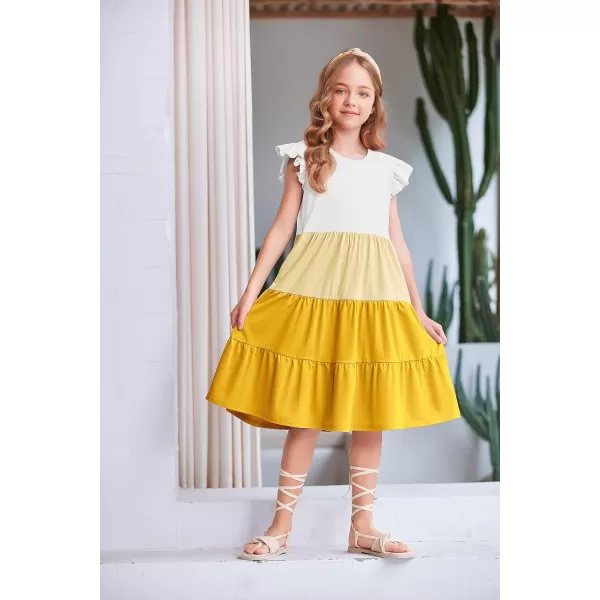 Arshiner Girl's Summer Dresses Ruffle Sleeve Tiered Swing Midi Casual Sundress with Pockets