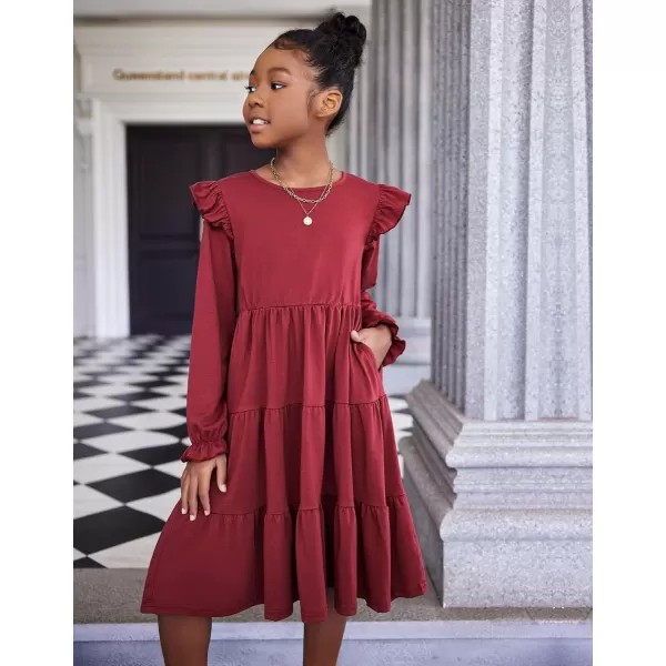 Arshiner Girl's Summer Dresses Ruffle Sleeve Tiered Swing Midi Casual Sundress with Pockets