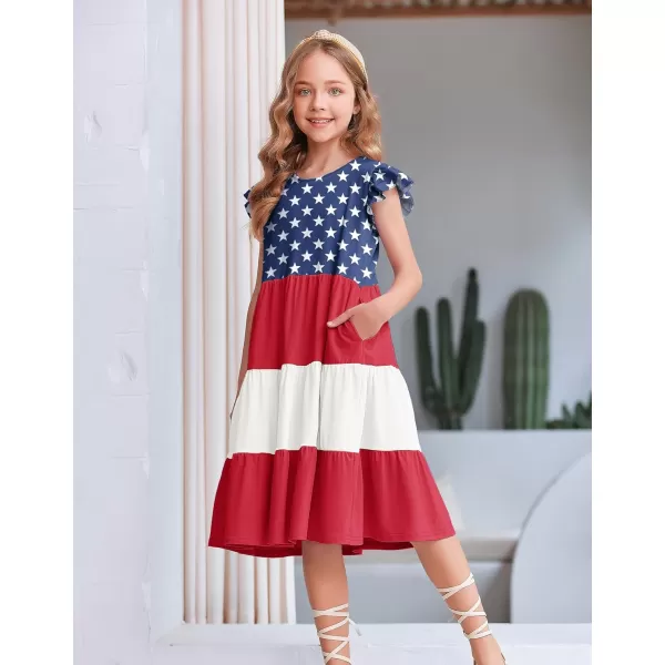Arshiner Girl's Summer Dresses Ruffle Sleeve Tiered Swing Midi Casual Sundress with Pockets