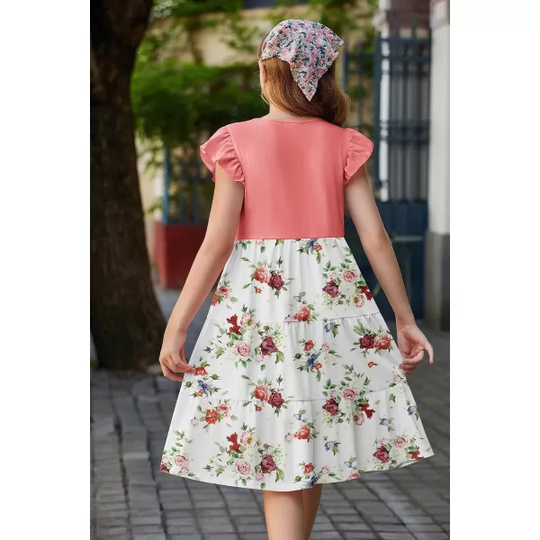 Arshiner Girl's Summer Dresses Ruffle Sleeve Tiered Swing Midi Casual Sundress with Pockets