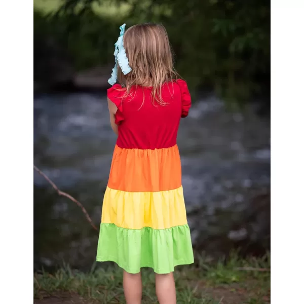 Arshiner Girl's Summer Dresses Ruffle Sleeve Tiered Swing Midi Casual Sundress with Pockets
