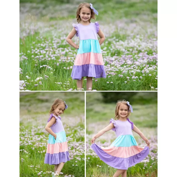 Arshiner Girl's Summer Dresses Ruffle Sleeve Tiered Swing Midi Casual Sundress with Pockets
