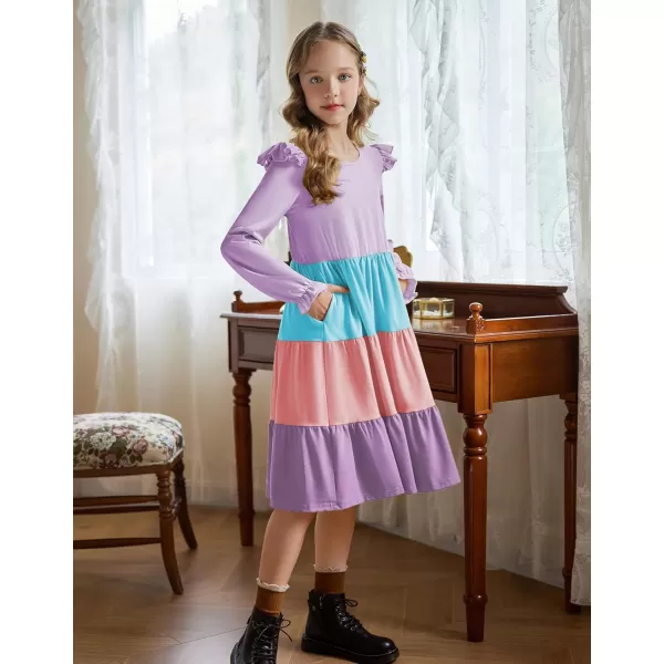 Arshiner Girl's Summer Dresses Ruffle Sleeve Tiered Swing Midi Casual Sundress with Pockets