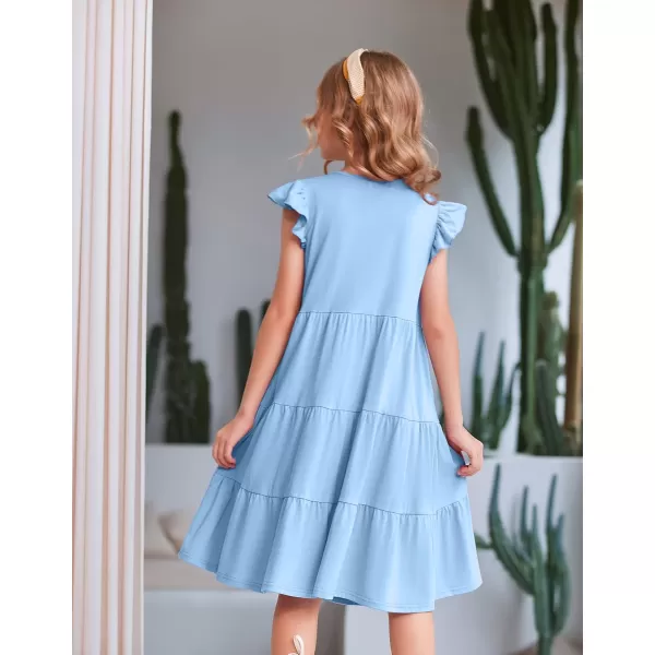 Arshiner Girl's Summer Dresses Ruffle Sleeve Tiered Swing Midi Casual Sundress with Pockets