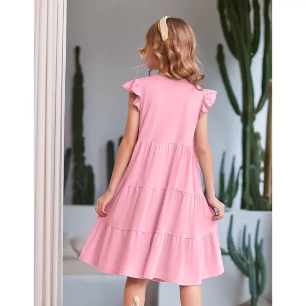 Arshiner Girl's Summer Dresses Ruffle Sleeve Tiered Swing Midi Casual Sundress with Pockets