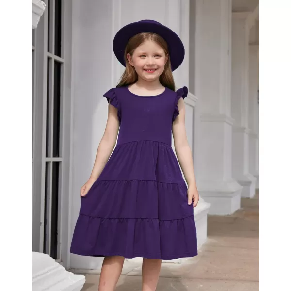 Arshiner Girl's Summer Dresses Ruffle Sleeve Tiered Swing Midi Casual Sundress with Pockets