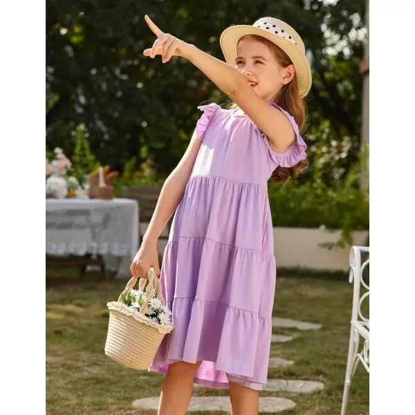 Arshiner Girl's Summer Dresses Ruffle Sleeve Tiered Swing Midi Casual Sundress with Pockets