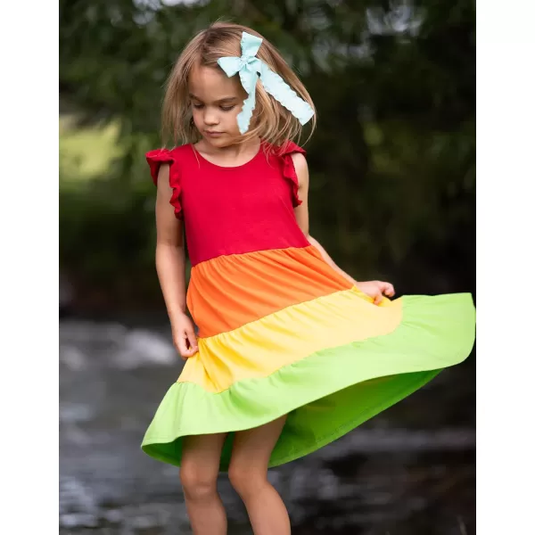 Arshiner Girl's Summer Dresses Ruffle Sleeve Tiered Swing Midi Casual Sundress with Pockets