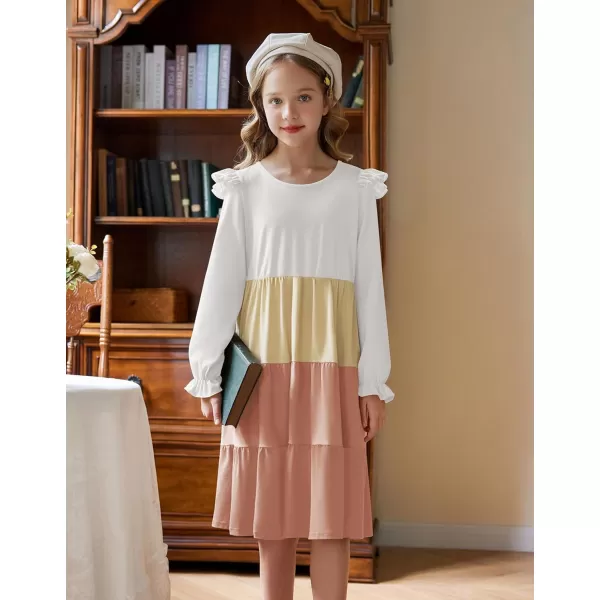 Arshiner Girl's Summer Dresses Ruffle Sleeve Tiered Swing Midi Casual Sundress with Pockets