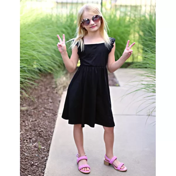 Arshiner Girls Summer Dresses Square Neck Ruffle Sleeve Tie Back A-Line Swing Casual Midi Dress with Pockets