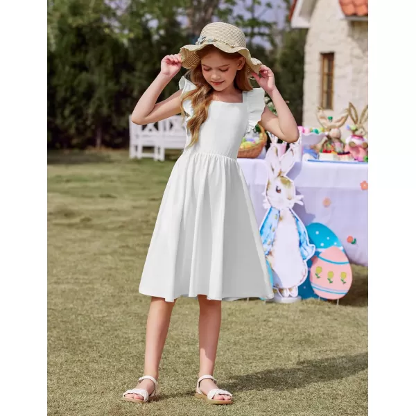 Arshiner Girls Summer Dresses Square Neck Ruffle Sleeve Tie Back A-Line Swing Casual Midi Dress with Pockets