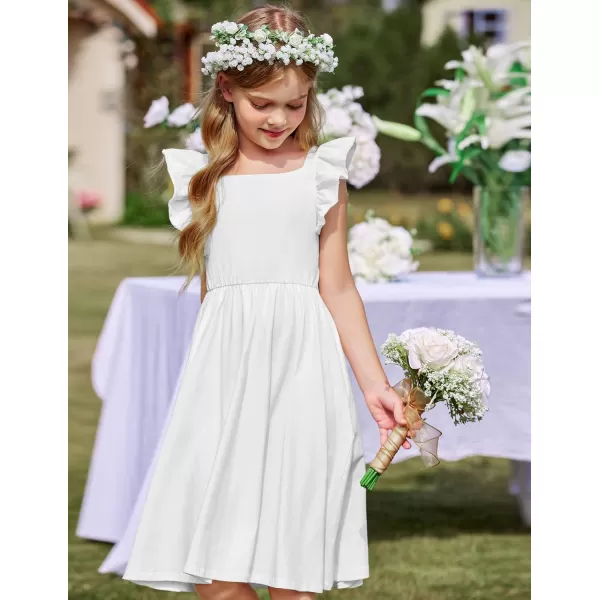 Arshiner Girls Summer Dresses Square Neck Ruffle Sleeve Tie Back A-Line Swing Casual Midi Dress with Pockets