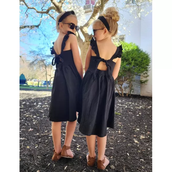 Arshiner Girls Summer Dresses Square Neck Ruffle Sleeve Tie Back A-Line Swing Casual Midi Dress with Pockets