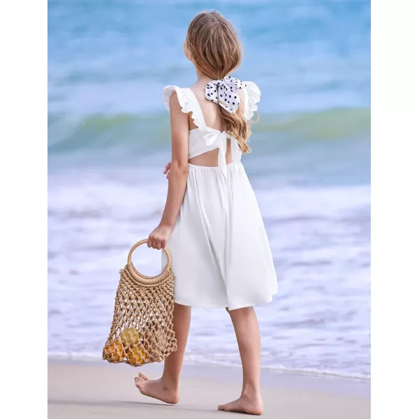 Arshiner Girls Summer Dresses Square Neck Ruffle Sleeve Tie Back A-Line Swing Casual Midi Dress with Pockets