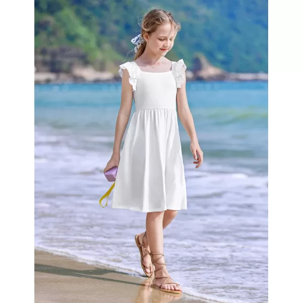 Arshiner Girls Summer Dresses Square Neck Ruffle Sleeve Tie Back A-Line Swing Casual Midi Dress with Pockets