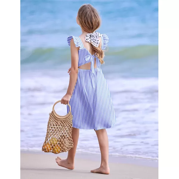 Arshiner Girls Summer Dresses Square Neck Ruffle Sleeve Tie Back A-Line Swing Casual Midi Dress with Pockets