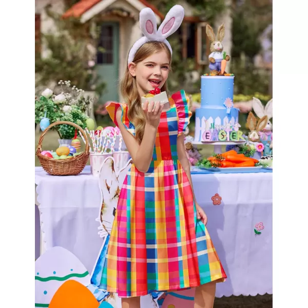 Arshiner Girls Summer Dresses Square Neck Ruffle Sleeve Tie Back A-Line Swing Casual Midi Dress with Pockets