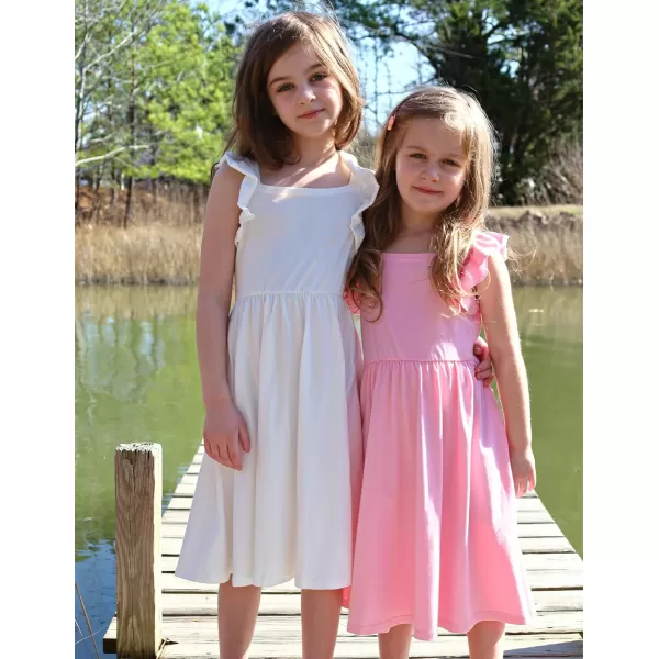 Arshiner Girls Summer Dresses Square Neck Ruffle Sleeve Tie Back A-Line Swing Casual Midi Dress with Pockets