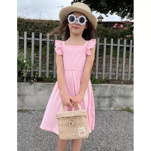 Arshiner Girls Summer Dresses Square Neck Ruffle Sleeve Tie Back A-Line Swing Casual Midi Dress with Pockets