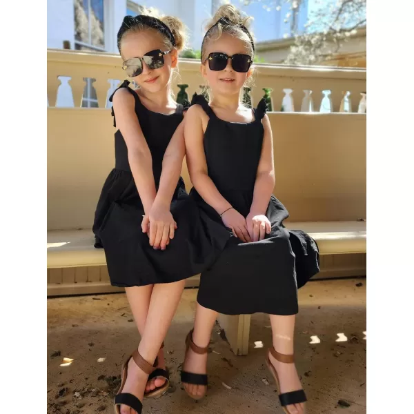 Arshiner Girls Summer Dresses Square Neck Ruffle Sleeve Tie Back A-Line Swing Casual Midi Dress with Pockets