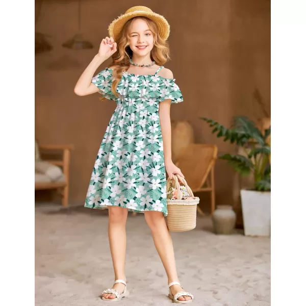 Arshiner Girls Summer Floral Ruffle Sundress Cold Shoulder Casual Holiday Dresses