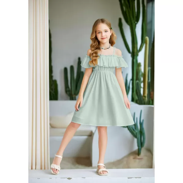 Arshiner Girls Summer Floral Ruffle Sundress Cold Shoulder Casual Holiday Dresses