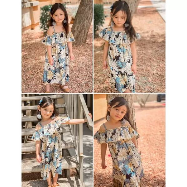 Arshiner Girls Summer Floral Ruffle Sundress Cold Shoulder Casual Holiday Dresses
