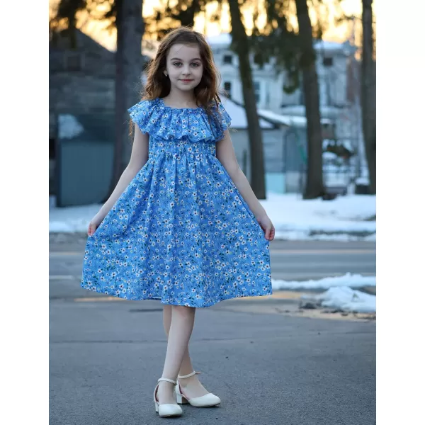 Arshiner Girls Summer Floral Ruffle Sundress Cold Shoulder Casual Holiday Dresses