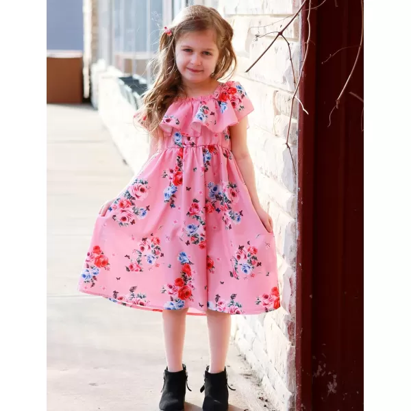 Arshiner Girls Summer Floral Ruffle Sundress Cold Shoulder Casual Holiday Dresses