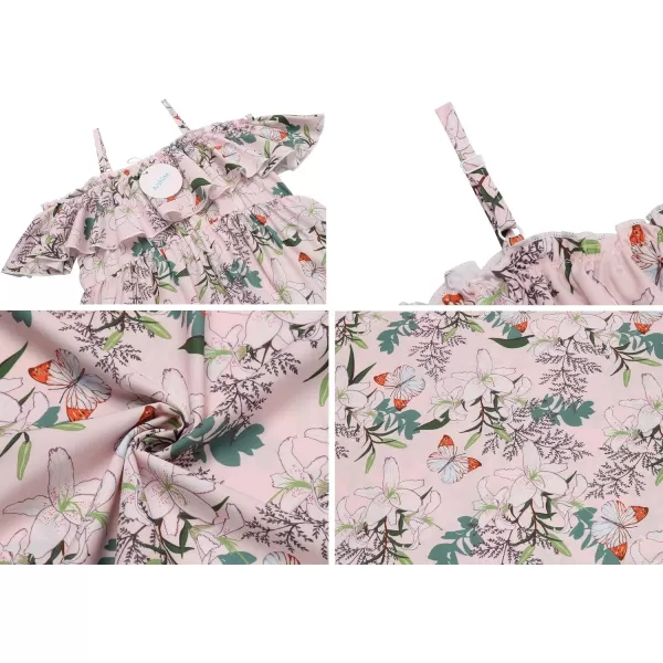 Arshiner Girls Summer Floral Ruffle Sundress Cold Shoulder Casual Holiday Dresses