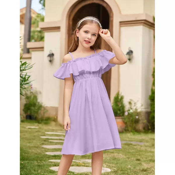 Arshiner Girls Summer Floral Ruffle Sundress Cold Shoulder Casual Holiday Dresses