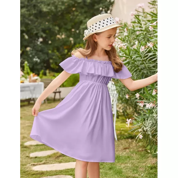 Arshiner Girls Summer Floral Ruffle Sundress Cold Shoulder Casual Holiday Dresses