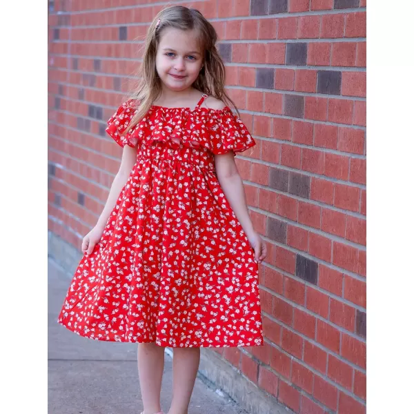 Arshiner Girls Summer Floral Ruffle Sundress Cold Shoulder Casual Holiday Dresses