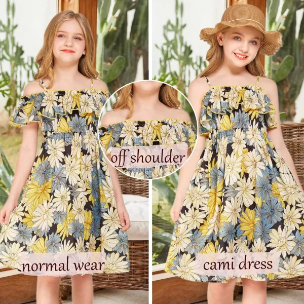 Arshiner Girls Summer Floral Ruffle Sundress Cold Shoulder Casual Holiday Dresses