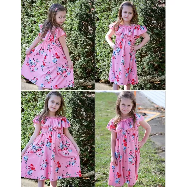 Arshiner Girls Summer Floral Ruffle Sundress Cold Shoulder Casual Holiday Dresses