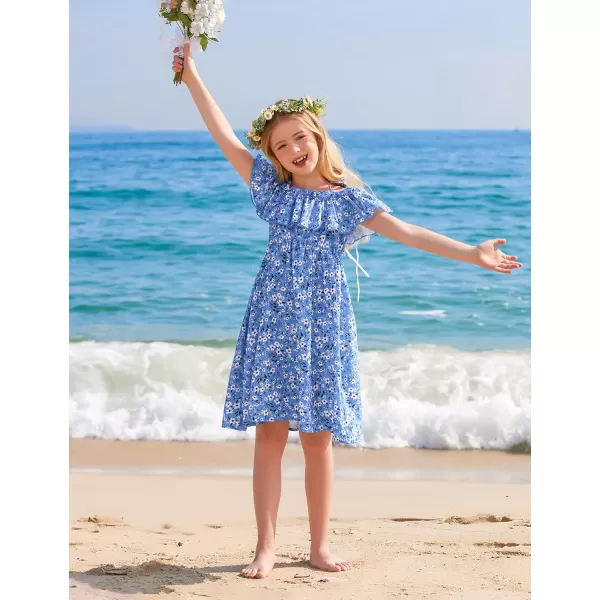 Arshiner Girls Summer Floral Ruffle Sundress Cold Shoulder Casual Holiday Dresses