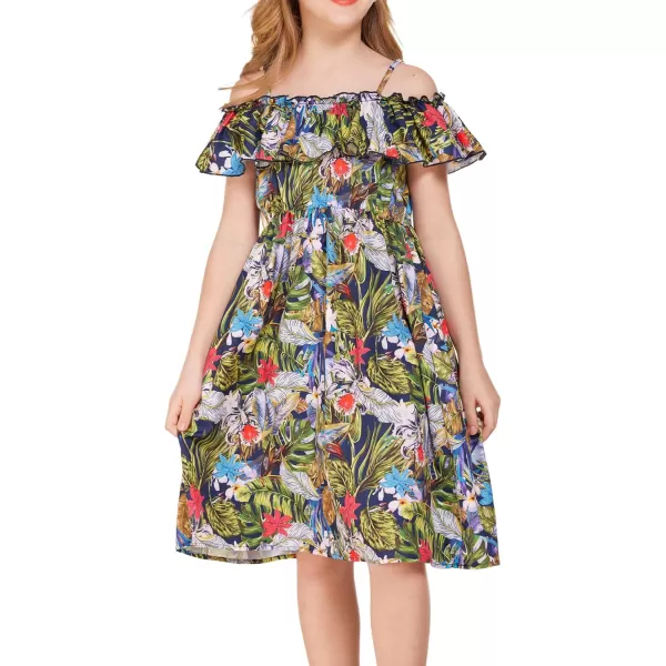 Arshiner Girls Summer Floral Ruffle Sundress Cold Shoulder Casual Holiday Dresses
