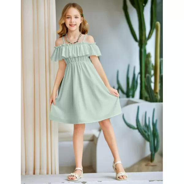Arshiner Girls Summer Floral Ruffle Sundress Cold Shoulder Casual Holiday Dresses