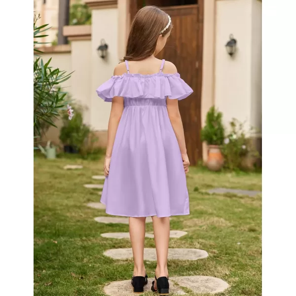 Arshiner Girls Summer Floral Ruffle Sundress Cold Shoulder Casual Holiday Dresses