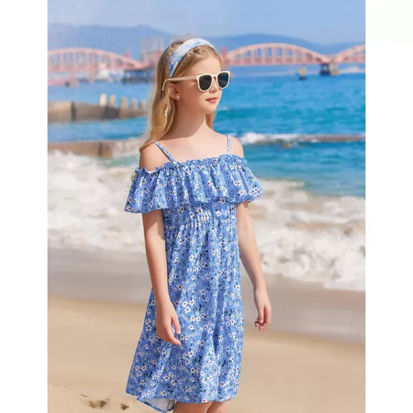 Arshiner Girls Summer Floral Ruffle Sundress Cold Shoulder Casual Holiday Dresses