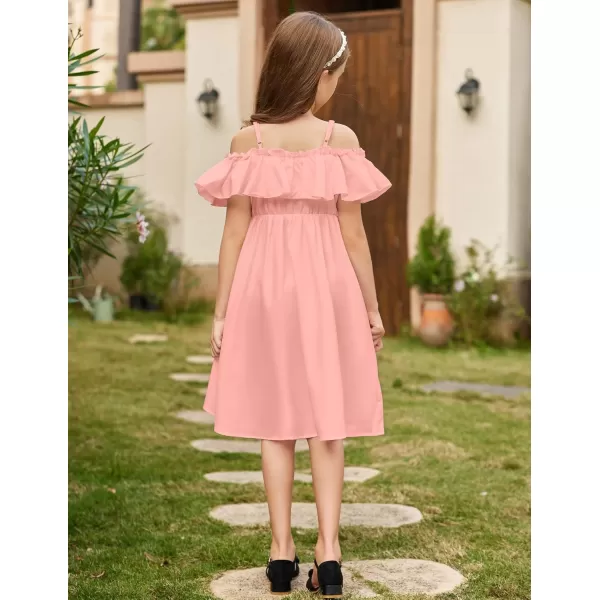 Arshiner Girls Summer Floral Ruffle Sundress Cold Shoulder Casual Holiday Dresses