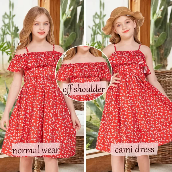 Arshiner Girls Summer Floral Ruffle Sundress Cold Shoulder Casual Holiday Dresses