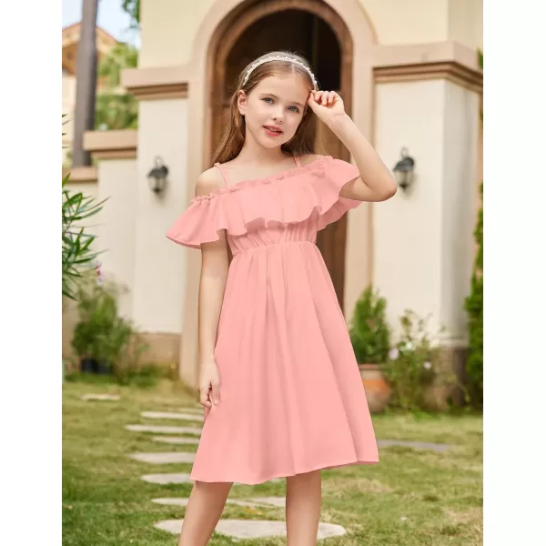 Arshiner Girls Summer Floral Ruffle Sundress Cold Shoulder Casual Holiday Dresses